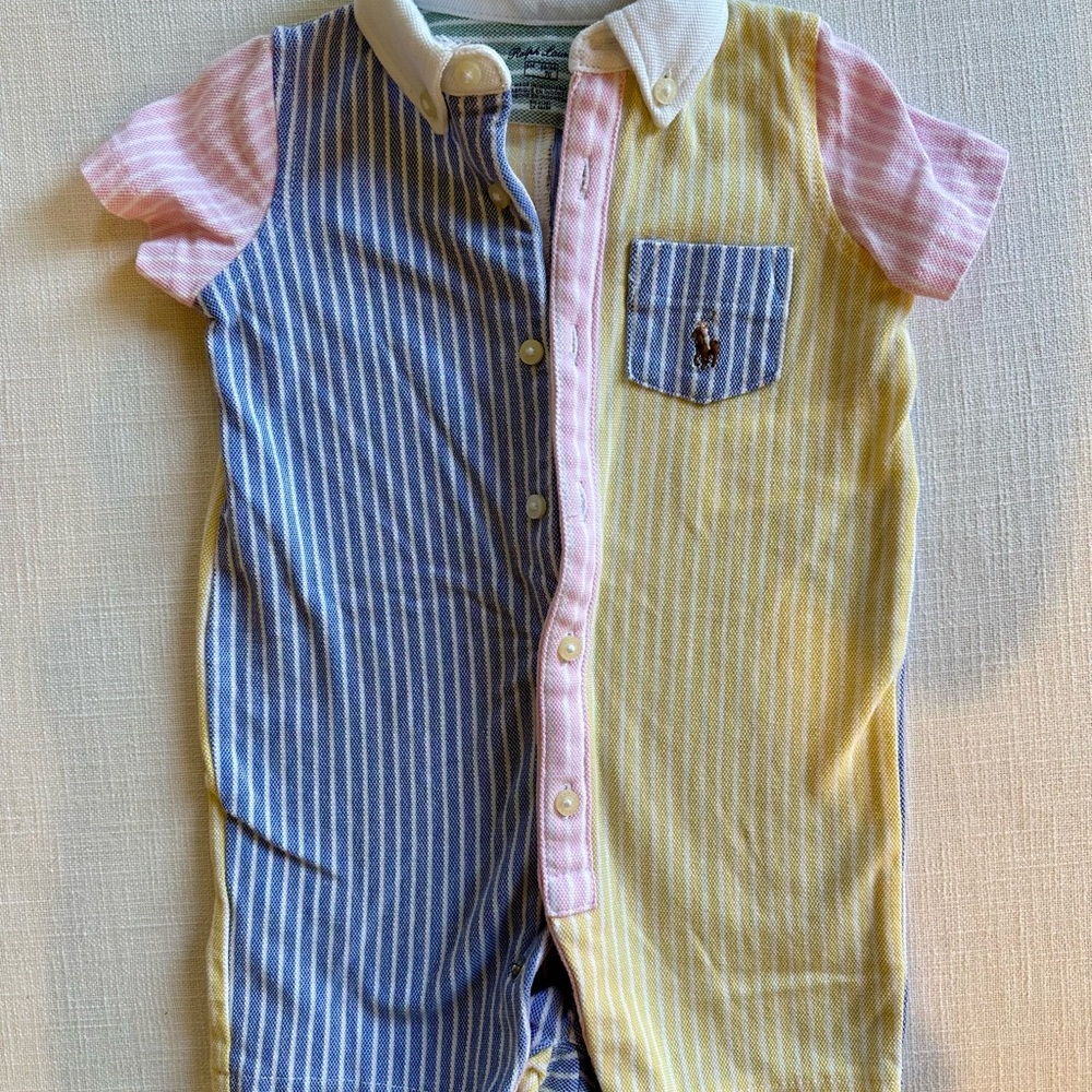 Ralph Lauren 6M striped pastel baby boy romper outfit